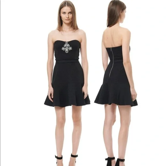 Rebecca Taylor Strapless Beaded Cloque Dress SZ.10 - Picture 2 of 4